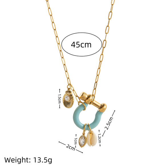 Wholesale Jewelry Stainless Steel Copper Geometric Light Luxury Style Electroplating Horseshoe Shell Pendant Necklace Bracelet