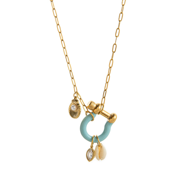 Wholesale Jewelry Stainless Steel Copper Geometric Light Luxury Style Electroplating Horseshoe Shell Pendant Necklace Bracelet