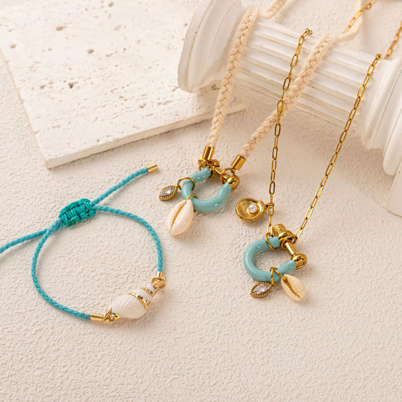 Wholesale Jewelry Stainless Steel Copper Geometric Light Luxury Style Electroplating Horseshoe Shell Pendant Necklace Bracelet