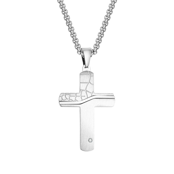 Wholesale Jewelry Stainless Steel Crack Cross Pendant Necklace For Men With Electroplating Fashion Style