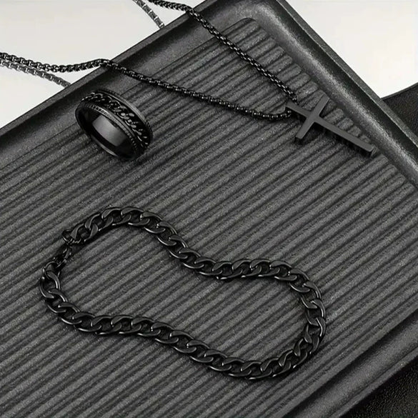 Wholesale Jewelry Stainless Steel Cross Crown Roman Numeral Pearl Chain Electroplated Necklace Bracelet Unisex