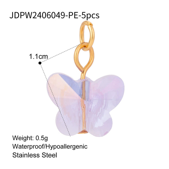Wholesale Jewelry Stainless Steel Crystal Butterfly Shaped Pendant Jewelry Accessories 18K Gold Electroplated Natural Geometric Style