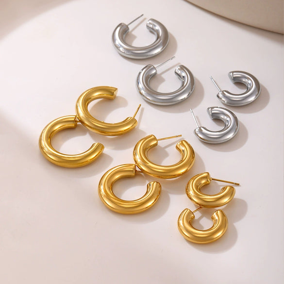 Wholesale Jewelry 316L Stainless Steel Cshaped Electroplated Geometric Style Earrings And Ring