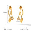 Wholesale Jewelry Stainless Steel Cshaped Geometric Diamond Leaf Pendant Earrings For Women Vacuum Plated