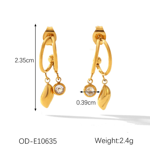 Wholesale Jewelry Stainless Steel Cshaped Geometric Diamond Leaf Pendant Earrings For Women Vacuum Plated