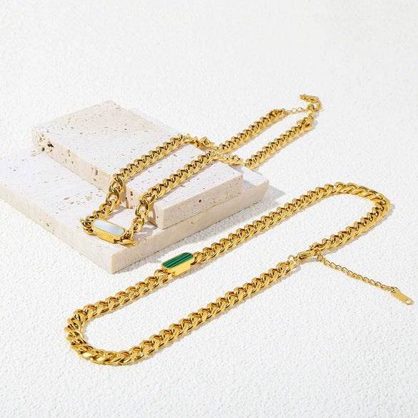 Wholesale Jewelry Stainless Steel Cuban Chain Constellation Geometric Electroplated Necklace Bracelet