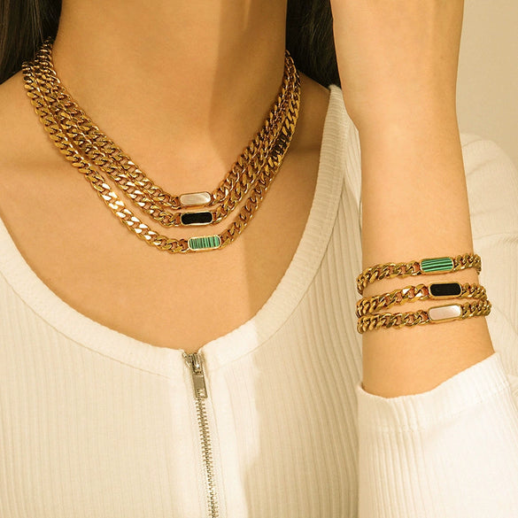 Wholesale Jewelry Stainless Steel Cuban Chain Constellation Geometric Electroplated Necklace Bracelet