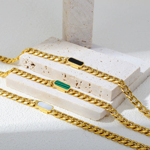 Wholesale Jewelry Stainless Steel Cuban Chain Constellation Geometric Electroplated Necklace Bracelet