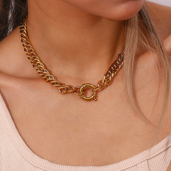 Wholesale Jewelry Stainless Steel Cuban Chain Geometric Elegant Clavicle Necklace For Women