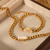 Wholesale Jewelry Stainless Steel Cuban Chain Geometric White Shell Pendant Necklace For Women With Electroplating