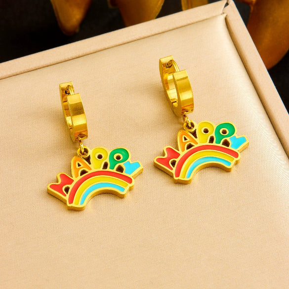 Wholesale Jewelry Stainless Steel Cute Cartoon Oil Drop Happy Rainbow Pendant Electroplating O Chain Women's