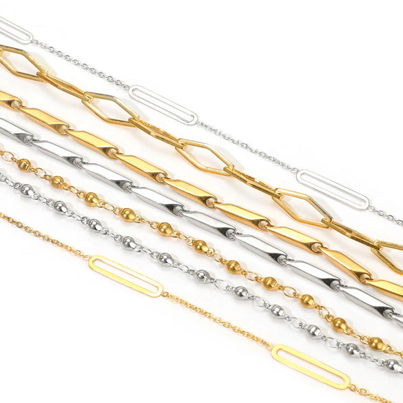 Wholesale Jewelry Stainless Steel Diamond Cross Chain Ball Bead Chain 18K Gold Plated