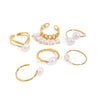 Wholesale Jewelry Stainless Steel Double Layer Hollow Freshwater Pearl Geometric Style Electroplated Ring For Women