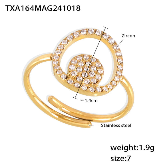 Wholesale Jewelry 316L Stainless Steel Double Round Inlaid Zircon Electroplated Bracelet Necklace Ring Set Simple Style