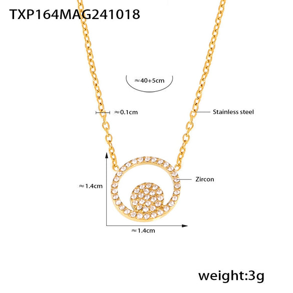 Wholesale Jewelry 316L Stainless Steel Double Round Inlaid Zircon Electroplated Bracelet Necklace Ring Set Simple Style