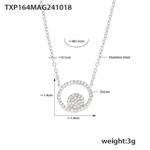 Wholesale Jewelry 316L Stainless Steel Double Round Inlaid Zircon Electroplated Bracelet Necklace Ring Set Simple Style