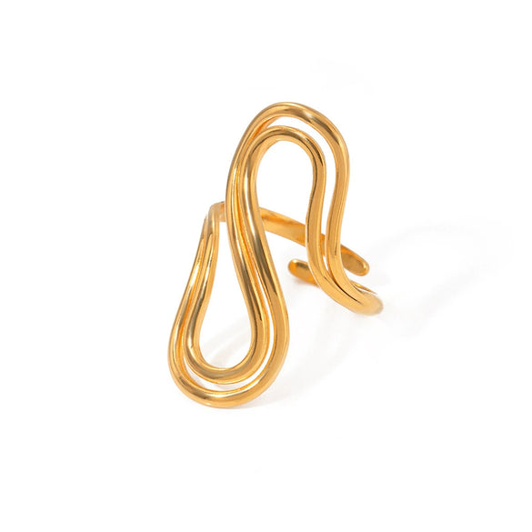 Wholesale Jewelry Stainless Steel Doublelayer Corrugated Open Ring Electroplating Geometric Style