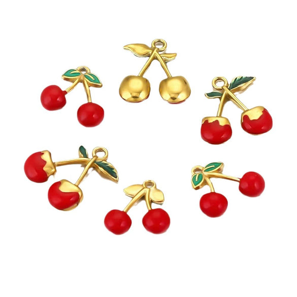 Wholesale Jewelry Stainless Steel Dripping Oil Cherry Pendant Earrings Necklace