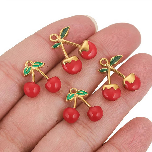 Wholesale Jewelry Stainless Steel Dripping Oil Cherry Pendant Earrings Necklace