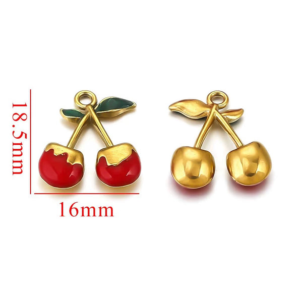 Wholesale Jewelry Stainless Steel Dripping Oil Cherry Pendant Earrings Necklace