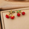Wholesale Jewelry Stainless Steel Dripping Oil Cherry Pendant Earrings Necklace