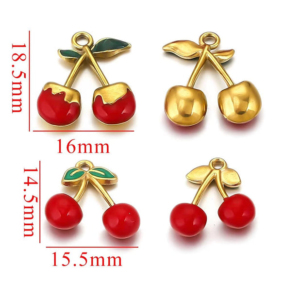 Wholesale Jewelry Stainless Steel Dripping Oil Cherry Pendant Earrings Necklace
