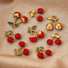 Wholesale Jewelry Stainless Steel Dripping Oil Cherry Pendant Earrings Necklace