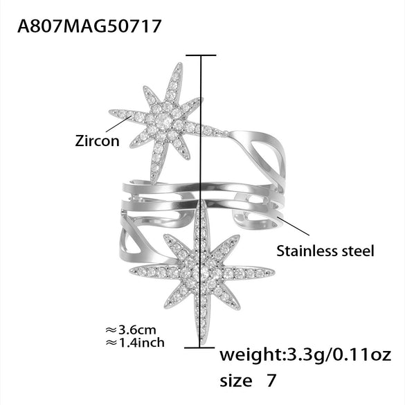 Wholesale Jewelry 316L Stainless Steel Eightpointed Star Geometric Open Cut Out Ring Electroplated