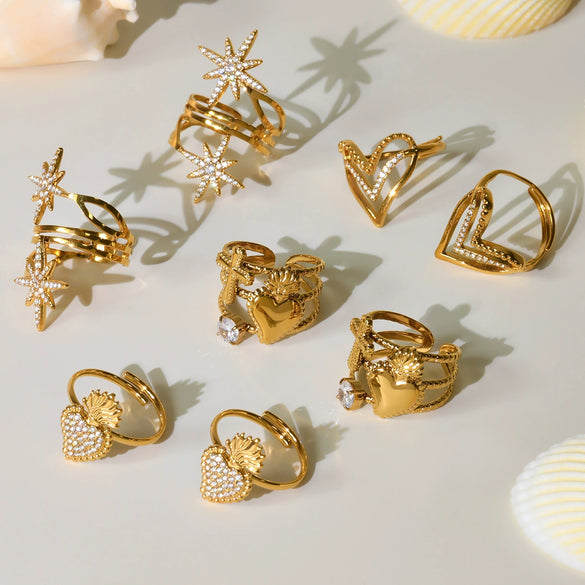 Wholesale Jewelry 316L Stainless Steel Eightpointed Star Geometric Open Cut Out Ring Electroplated