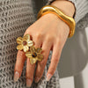 Wholesale Jewelry Stainless Steel Electroplated Wave Shaped Flower Pattern Ring And Bracelet For Women