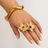Wholesale Jewelry Stainless Steel Electroplated Wave Shaped Flower Pattern Ring And Bracelet For Women