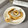 Wholesale Jewelry Stainless Steel Electroplated Wave Shaped Flower Pattern Ring And Bracelet For Women