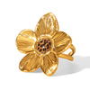 Wholesale Jewelry Stainless Steel Electroplated Wave Shaped Flower Pattern Ring And Bracelet For Women