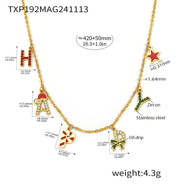 Wholesale Jewelry 316L Stainless Steel Enamel Glaze Inlaid Zircon Letter Light Luxury Style Electroplated Necklace Bracelet Earrings For Women