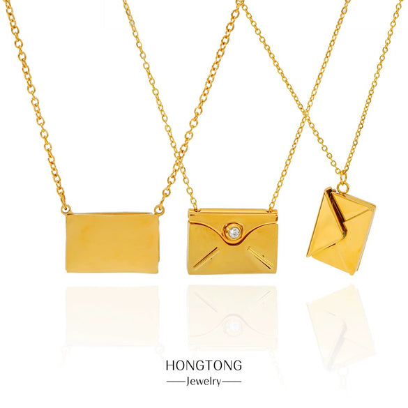 Wholesale Jewelry Stainless Steel Envelope Necklace With Engraving Electroplating Unisex Fashion