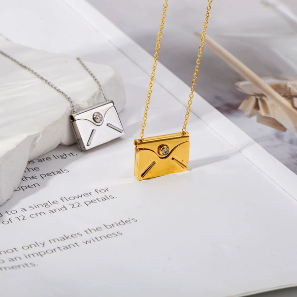 Wholesale Jewelry Stainless Steel Envelope Necklace With Engraving Electroplating Unisex Fashion