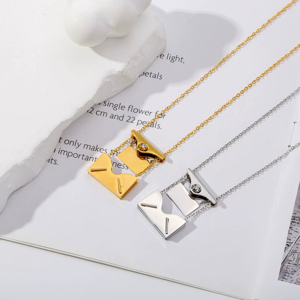 Wholesale Jewelry Stainless Steel Envelope Necklace With Engraving Electroplating Unisex Fashion