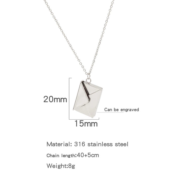 Wholesale Jewelry Stainless Steel Envelope Necklace With Engraving Electroplating Unisex Fashion