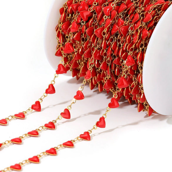 Wholesale Jewelry Stainless Steel Exotic Peach Heart Shape Dripping Oil Handmade Chain Necklace Bracelet Accessories