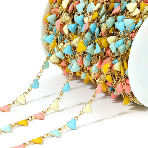 Wholesale Jewelry Stainless Steel Exotic Peach Heart Shape Dripping Oil Handmade Chain Necklace Bracelet Accessories