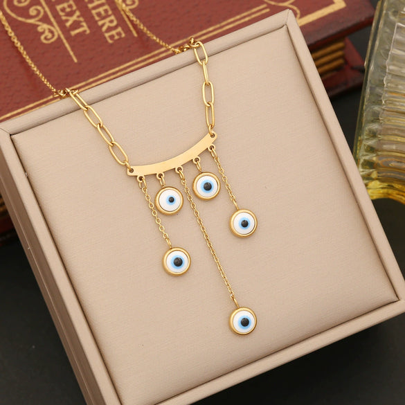 Wholesale Jewelry Stainless Steel Eye Pendant Ochain Necklace With Electroplating And Personality Style