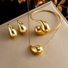 Wholesale Jewelry Stainless Steel Fashion Geometric Hollow Water Drop Electroplated Pendant Accessories Set For Women Earrings Necklaces Bracelets
