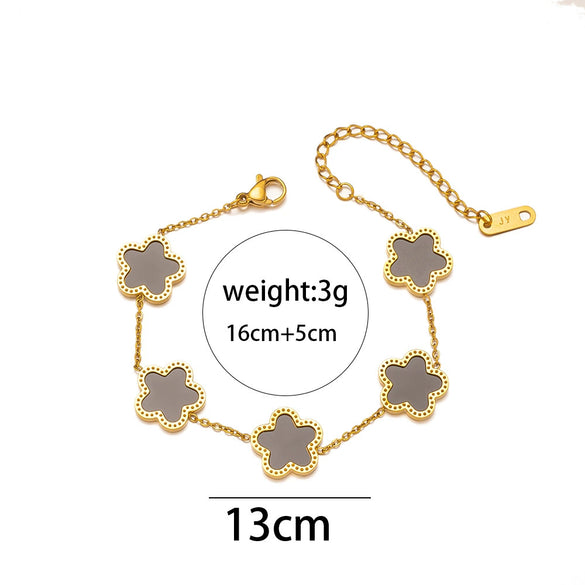 Wholesale Jewelry Stainless Steel Fiveleaf Flower Singlesided Electroplated Allmatch Women's Bracelet