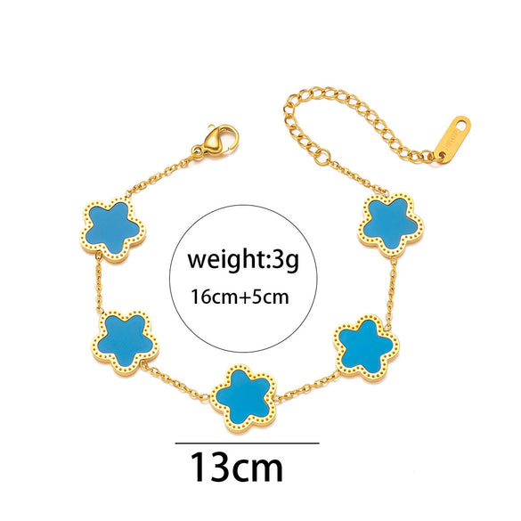 Wholesale Jewelry Stainless Steel Fiveleaf Flower Singlesided Electroplated Allmatch Women's Bracelet