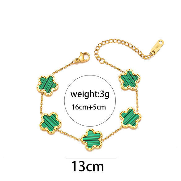 Wholesale Jewelry Stainless Steel Fiveleaf Flower Singlesided Electroplated Allmatch Women's Bracelet