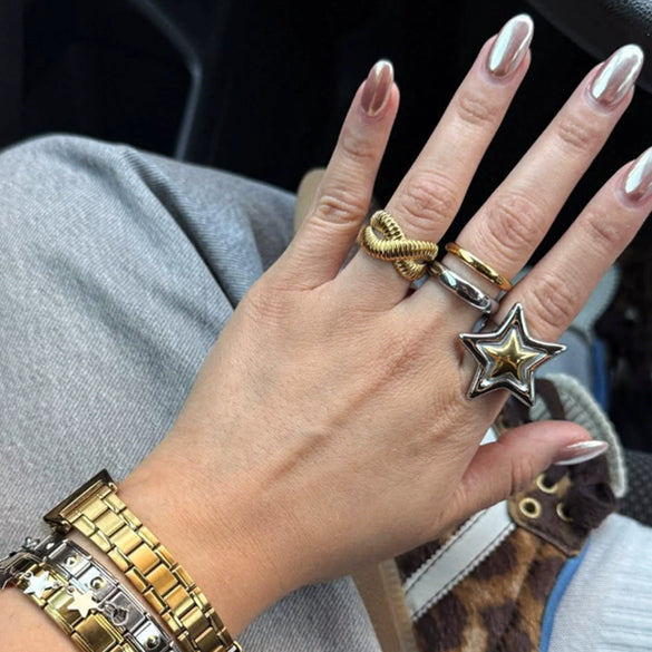 Wholesale Jewelry Stainless Steel Fivepointed Star Geometric Style Electroplated Ring