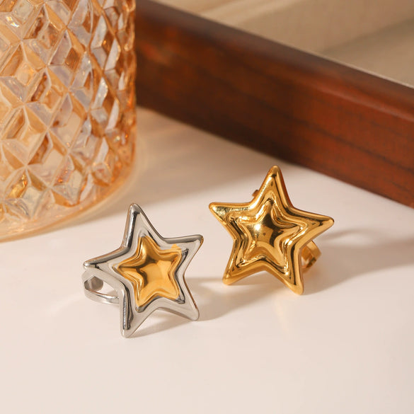 Wholesale Jewelry Stainless Steel Fivepointed Star Geometric Style Electroplated Ring