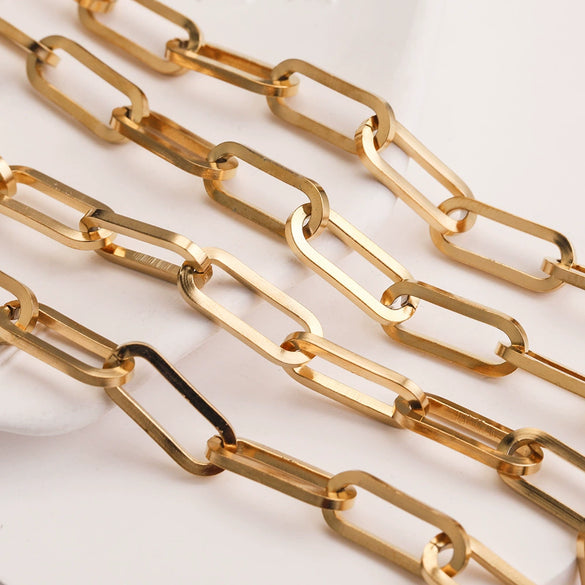 Wholesale Jewelry Stainless Steel Flat Chain With Ellipse Pattern And Electroplating Treatment