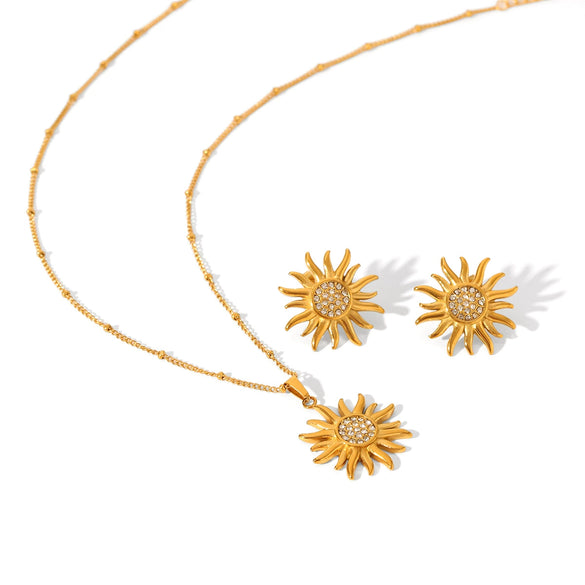 Wholesale Jewelry Stainless Steel Flower Geometric Style Earrings Set With Diamonds