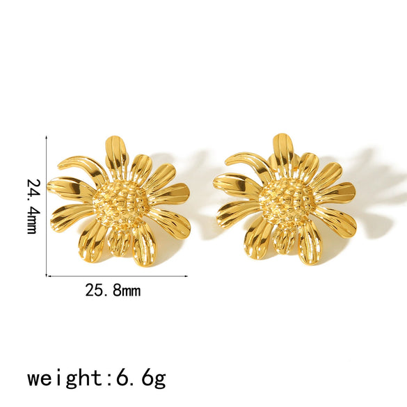Wholesale Jewelry Stainless Steel Flower Pattern Electroplated Necklace Pendant Earrings Ring Set
